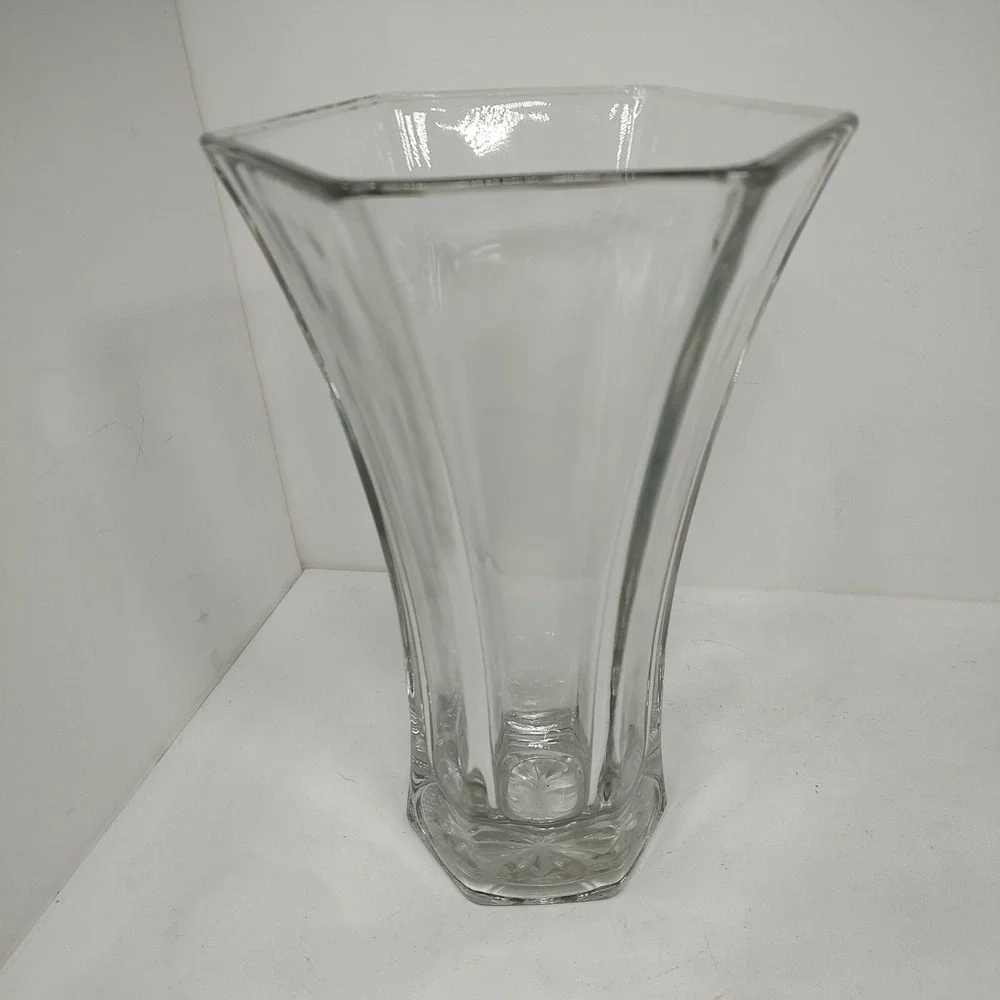 VTG HOOSIER 4041 Glass Vase Heavy 6 Side Hexagon Clear Vase Tall 10+ inch L22112